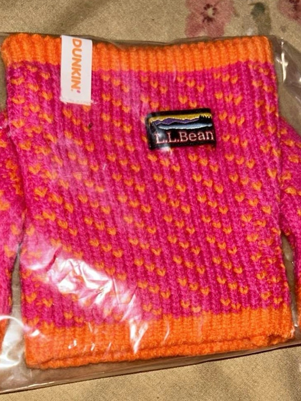 L.L. Bean Kids Pink and Orange Knit coffee sleeve